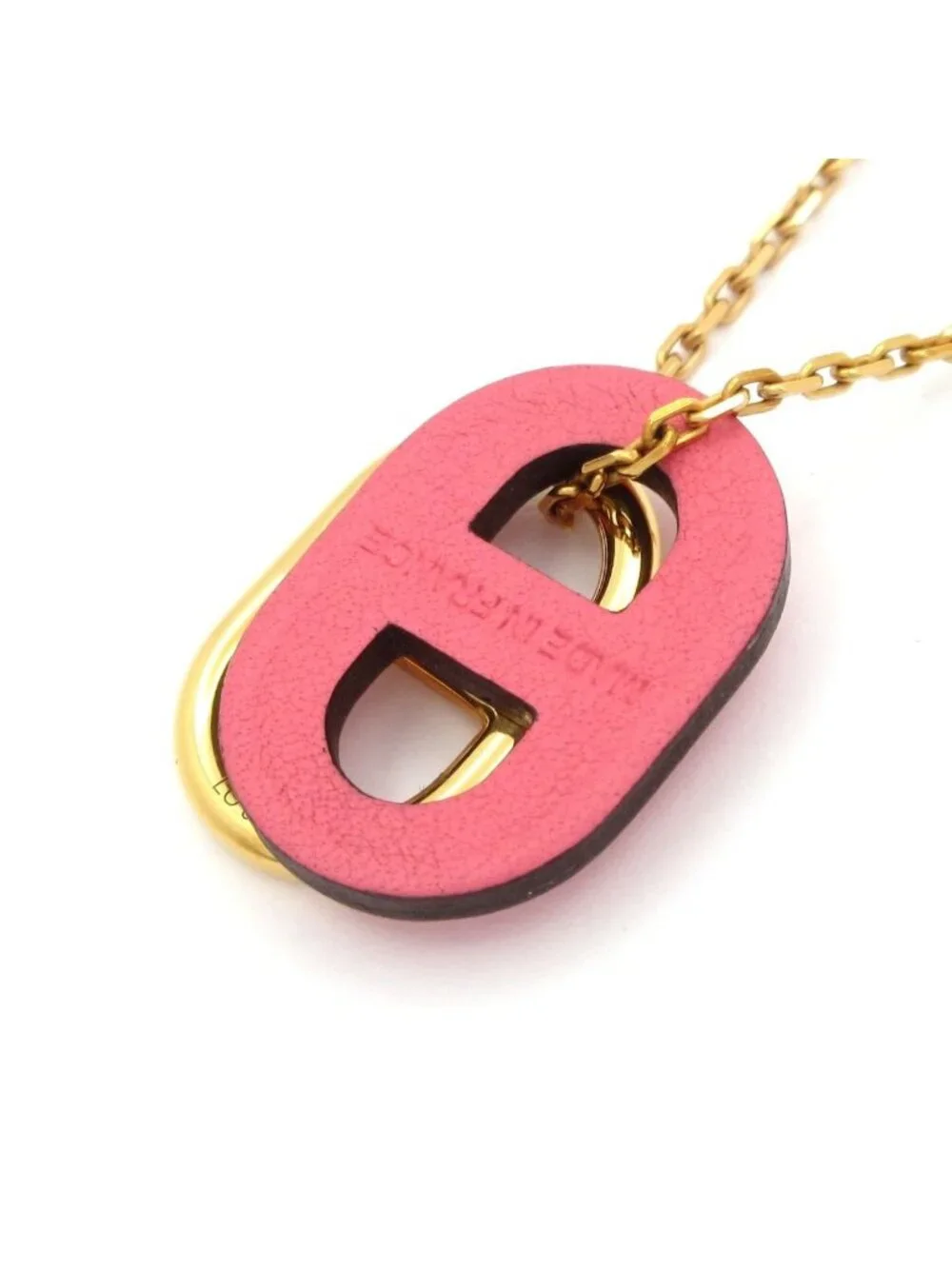 Hermes Necklace O Maillon Leather Pink Gold
